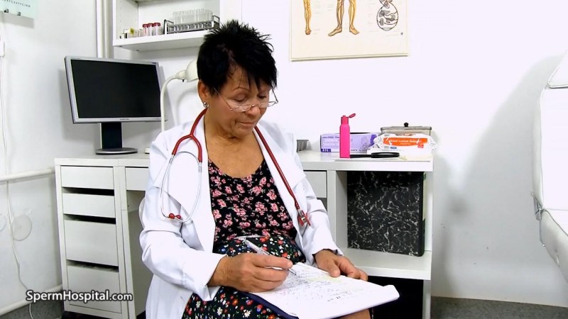 Elma C - Big breasted doctor granny Elma prostate check-up